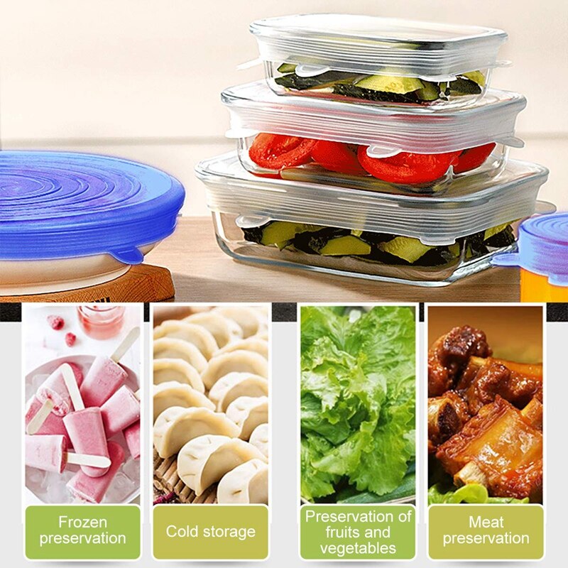 12 PCS Round and Square Sizes Silicone Lids Covers Stretch Silicone Lids Covers Silicone Lids Food Bowl Covers, Reusable Food Sa