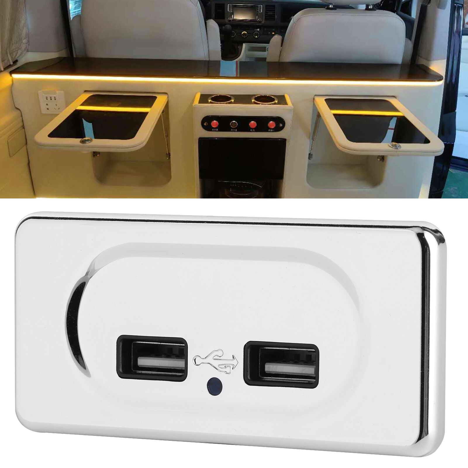 RV Accessories led Dual USB Charger 3.1A Fast Charging USB Ports Socket with LED for 12/24V RV Caravan Replacement