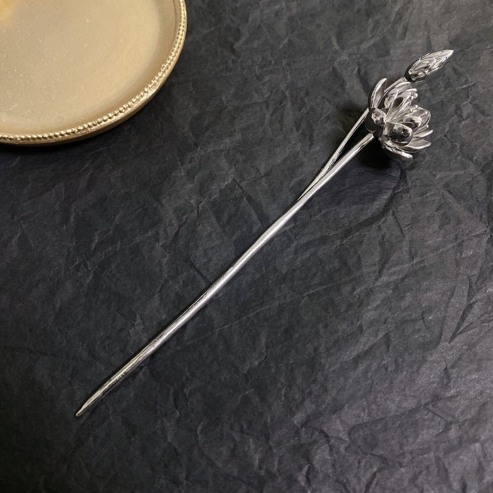 Herramienta de de peinado de loto y flor de perla antigua, horquilla de Metal, palillos para el cabello Hanfu, horquilla de estilo antiguo, tocado de estilo chino: Azul claro