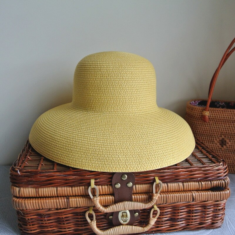 Sombrero parasol Vintage para señora, Color puro, estilo Hepburn, vacaciones 56-58CM, temperamento , de verano, sombrero de paja de