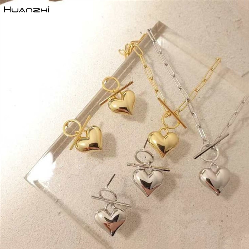 Huanzhi Trendy Retro Gouden Metalen Sleutelbeen Ketting Love Heart Choker Ketting Voor Vrouwen Meisjes Partij Sieraden