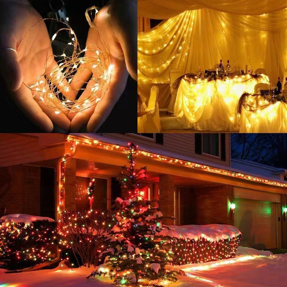 Guirnalda de luces LED USB con alambre de cobre, guirnaldas de luces impermeables, 8 modos, decoración DIY, de boda, dormitorio, guirnalda de Navidad