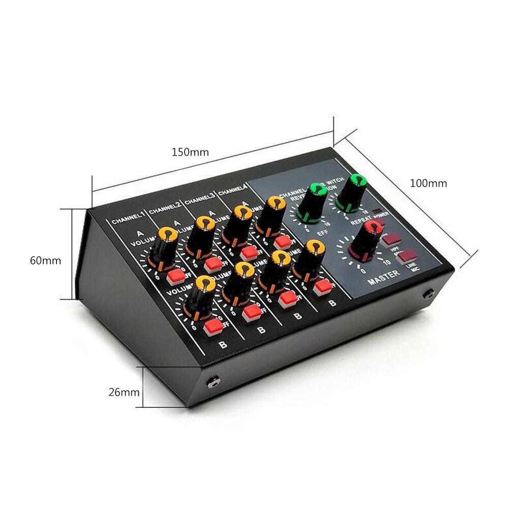 Tragbare Digitale 8-Kanal Stereo Sound Mischpult Reverb Wirkung Audio Mixer