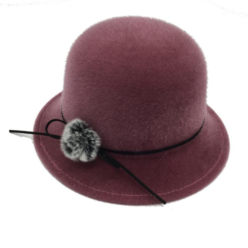 Vinter pom spand til kvinder solid imiteret uld cloche hatte vintage bue spand hatte
