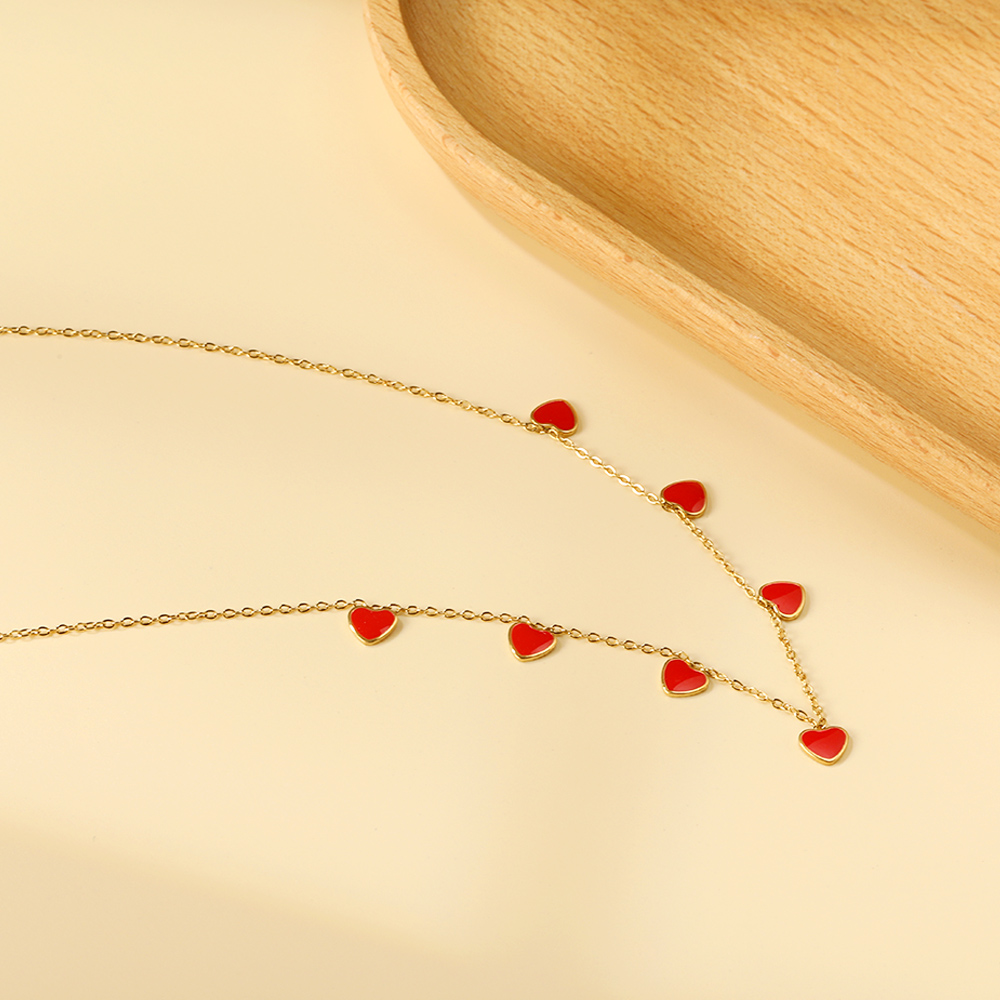 LUXUKISSKIDS Red Heart Charms Pendant Necklace Y2K Cute Tiny Love Heart Choker Babygirls Stainless Steel Jewelry Christmas