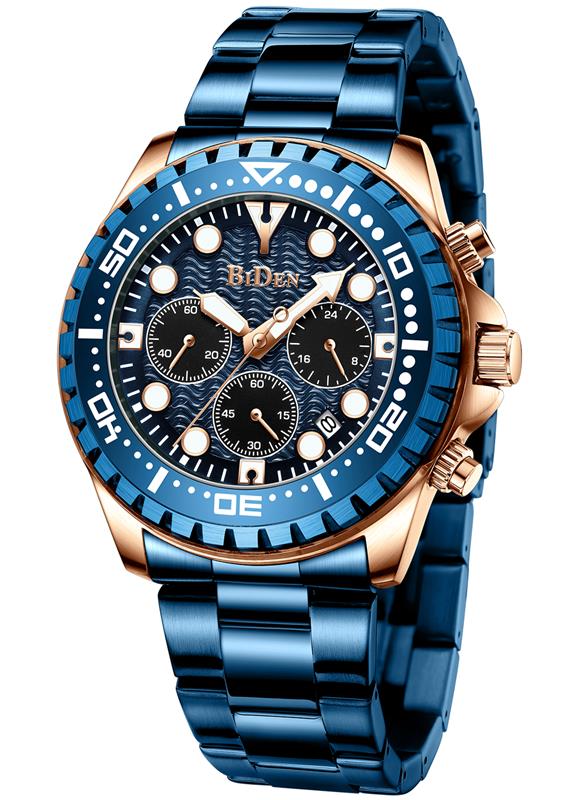 BIDEN-relojes de lujo para hombre, reloj deportivo Masculino con fecha, resistente al agua, de pulsera de cuarzo y caja,: all blue