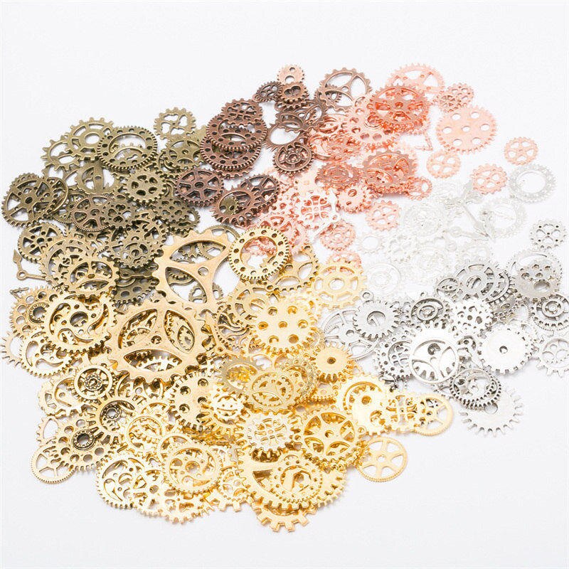 100 g/partij DIY Sieraden Maken Vintage Metalen Gemengde Versnellingen Schorsing Steampunk Gear Hanger Bedels Brons Armband Accessoires: mixed color randomly