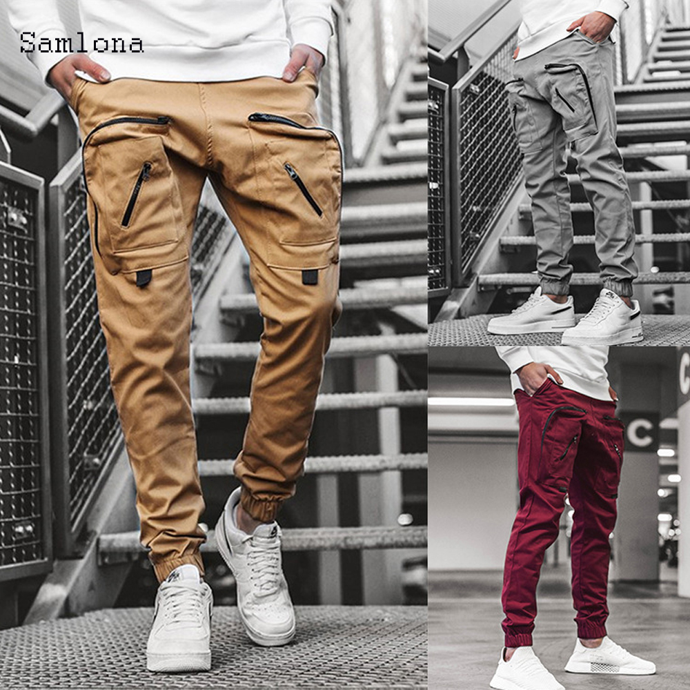 Fritid cargo bukser lommer glidelås bukser menn sommer sport hip hop jogger bukser herre fritids joggebukser streetwear