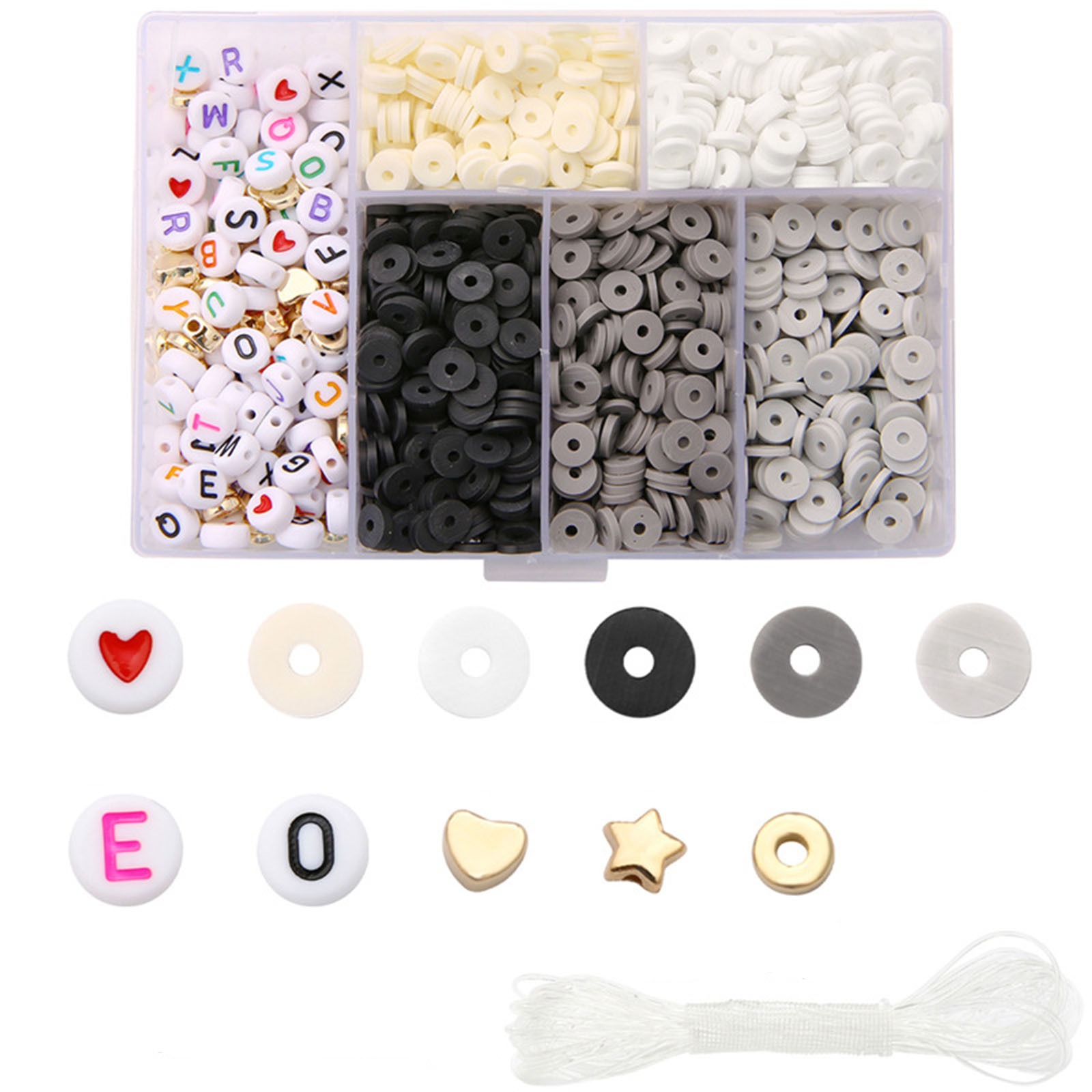 1160PCs Polymer Clay Beads Set For Bracelet DIY Flat Round Arylic Letter Beads Spacer Beads DIY Jewelry Making Bracelet Necklace: 6