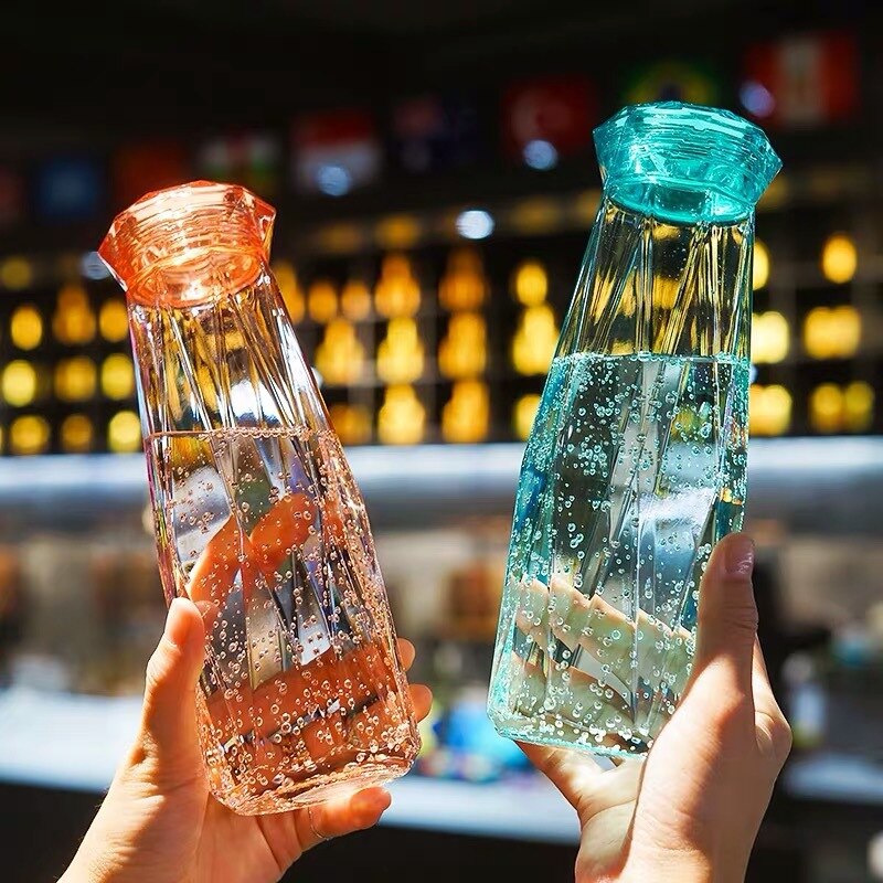 Fairy-botella de agua con diamantes de cristal para niñas, botella deportiva de cristal de 420ML, a prueba de fugas, para viajes al aire libre