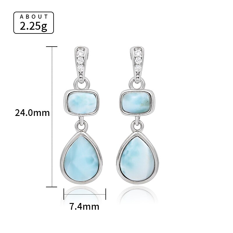 Geometrische, stromlinienförmige, lange 925 aus sterlingsilber für mädchen und damen aus natürlichem, kostbarem larimar: Default Title