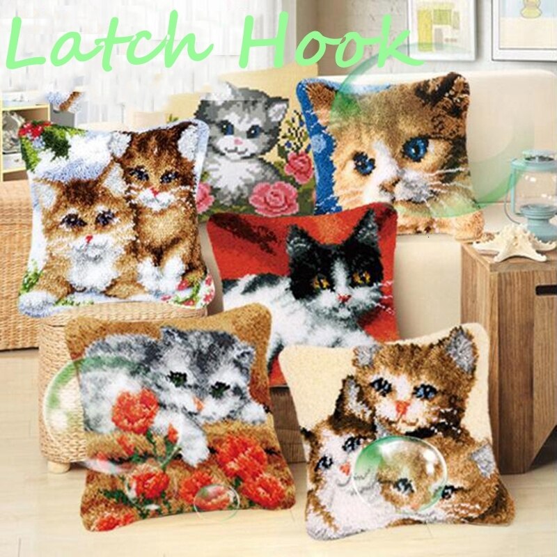 Foamiran Cat Latch Hook Kits Rug Canvas Cushion Pillowcase Latch Hook Embroidery Carpet Crocheting Unfinished ковровая вышивка