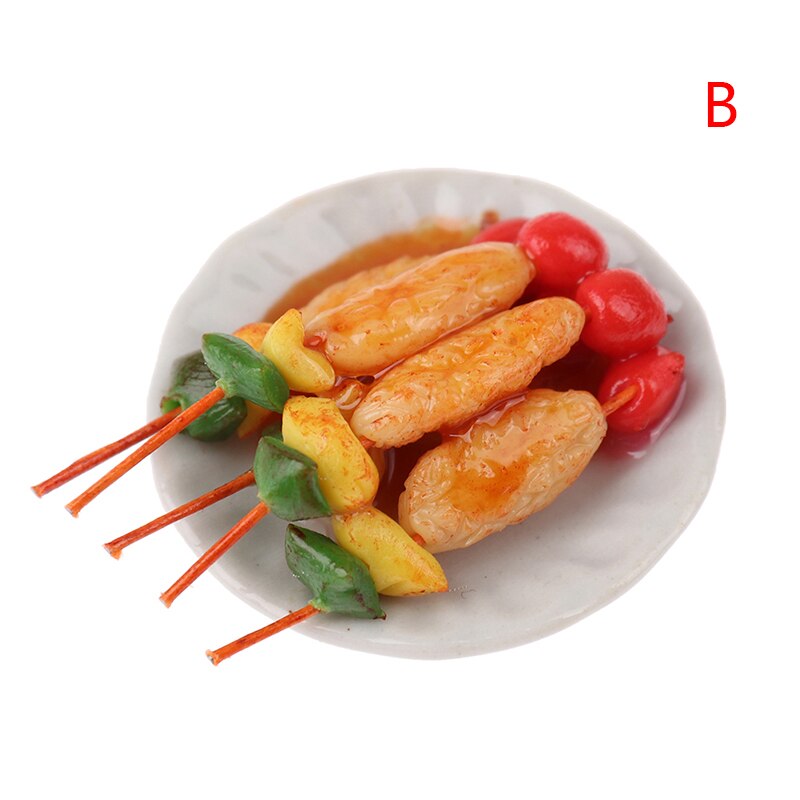 1:12 Accessori casa delle bambole In Miniatura di Simulazione Barbecue Piatto di Decorazione Piatto Mini Barbecue Kebab Vassoio: 2