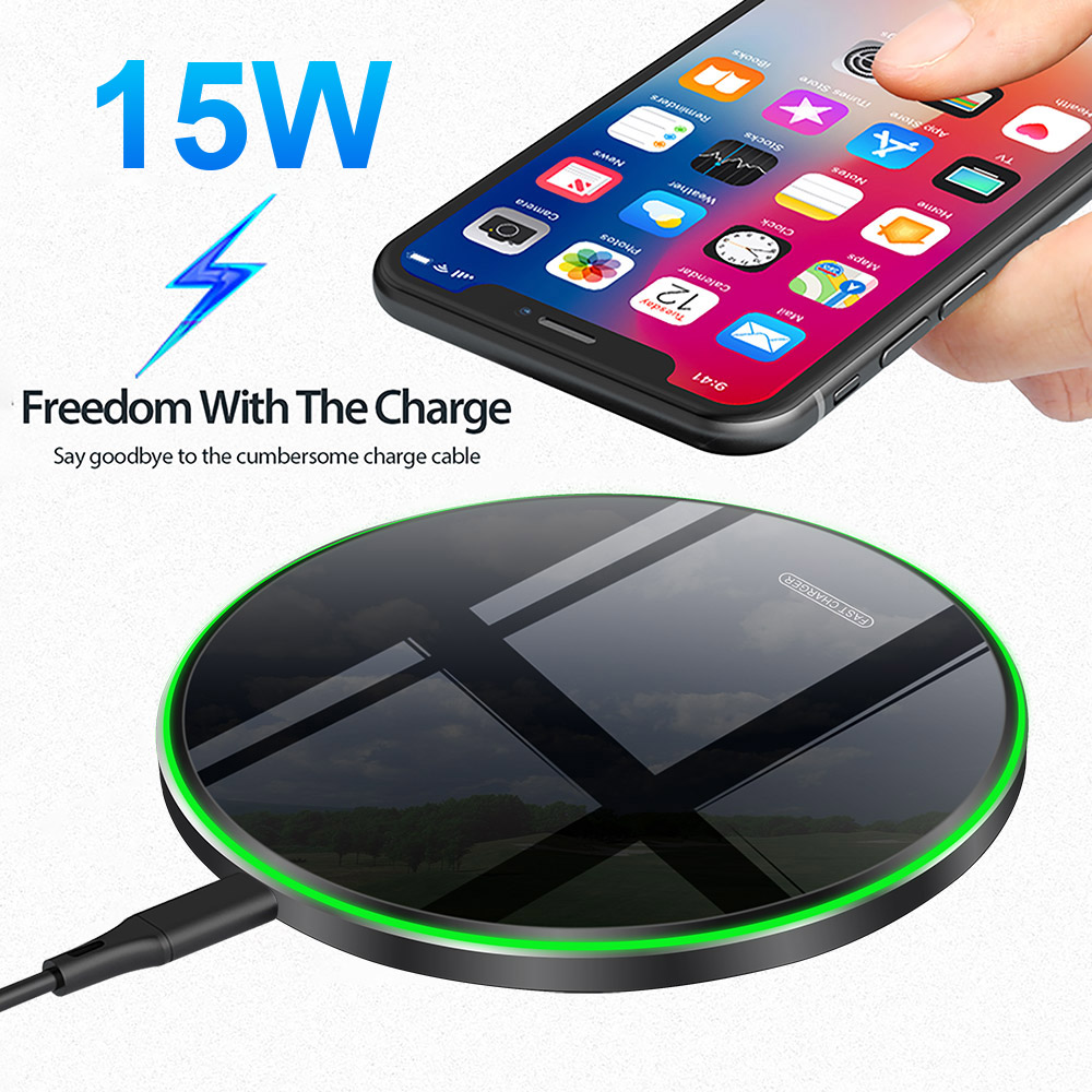 15W 10W Qi Wireless Charger For All mobile phones with wireless charging function Induction Fast Wireless Charging Dock Pad