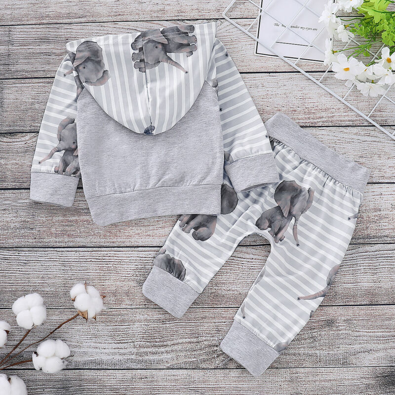 Kinder babyjongen herfstkleding 3d olifant capuchon jassen tops + broeken set van 2