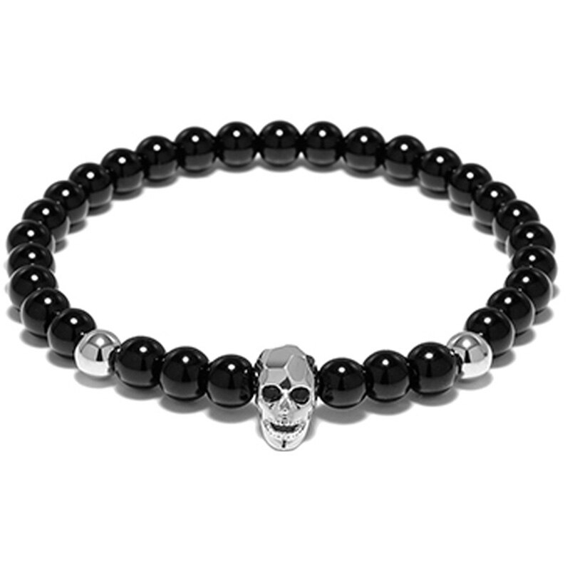 6mm shinny onyx Stein perlen armband schädel männer armbänder für frauen schmuck pulsera hombre armband zubehör bileklik: color 7