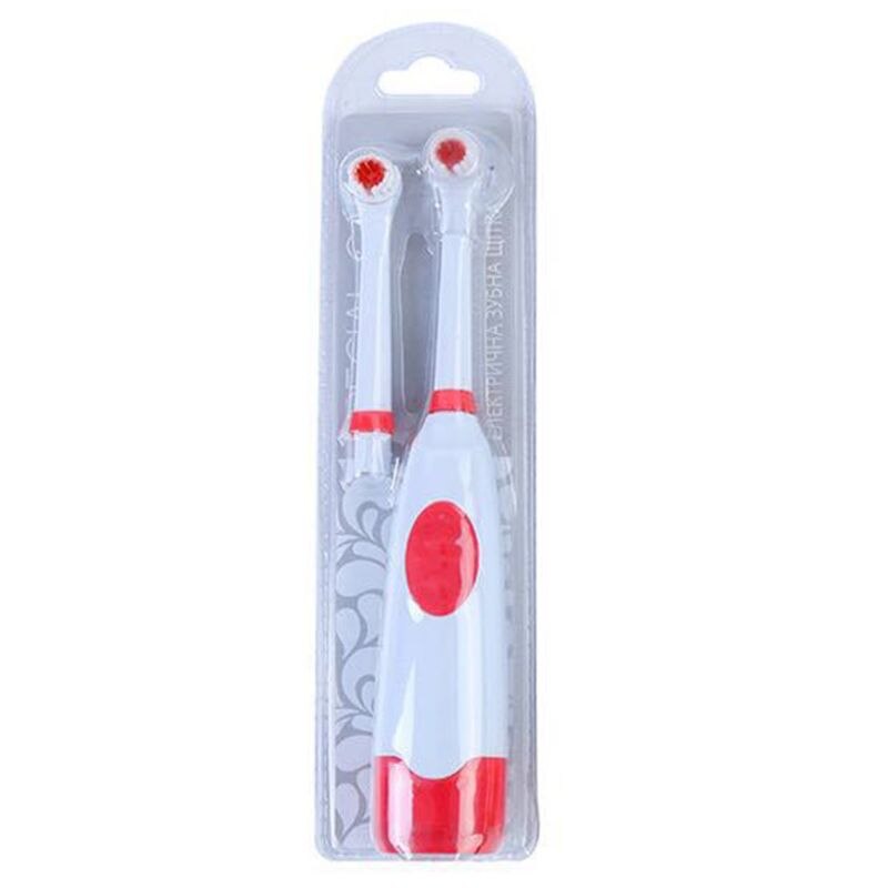 Rotary Electric Toothbrush Heads Set Battery Operated Automatic Non-Rechargeable Waterproof Oral Hygiene Brush Kit: Red