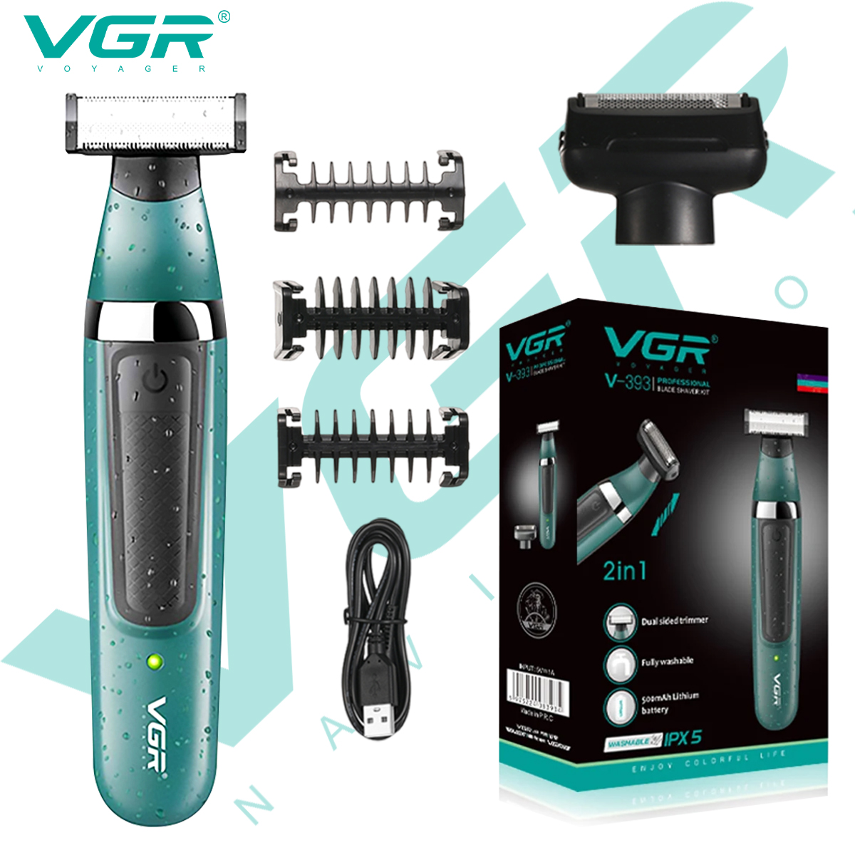 Vgr 393 scheerapparaat, waterdicht, haar- en lichaamsscheerapparaat, baardtrimmer, elektrisch scheerapparaat voor mannen