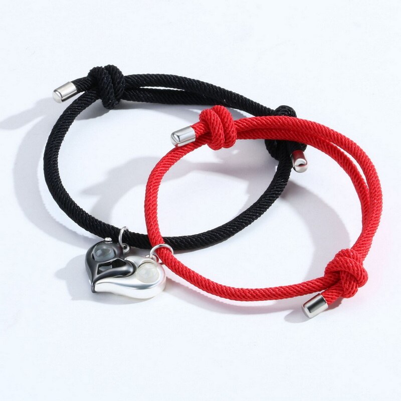 2 Teile/satz Herz Anhänger Magnetische Armbinde Für Frauen Männer Gepaart LGBT Regenbogen Knoten Seil Paar Armbinde Machen Wünschen Karte Schmuck