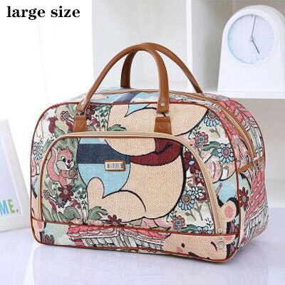 Women Travel Bags PU Leather Large Capacity Waterproof Print Luggage Duffle Bag Men Casual Travelling Weekend Bags: Color bear L