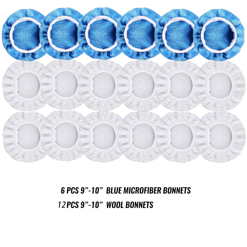 Pack of 18 Car Polisher Pad Bonnet Soft Microfiber Polishing Bonnet Buffing Pad Cover For Car Polisher 5-6" 7-8" 9-10" 3 sizes: 18pcs 9-10MIX