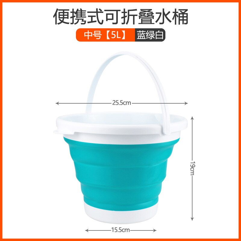 Portable Collapsible Bucket Car Bucket Outdoor Car Wash Travel Fishing Bucket Pen Washing Bucket Multifunctional Folding Bucket: Medium green white