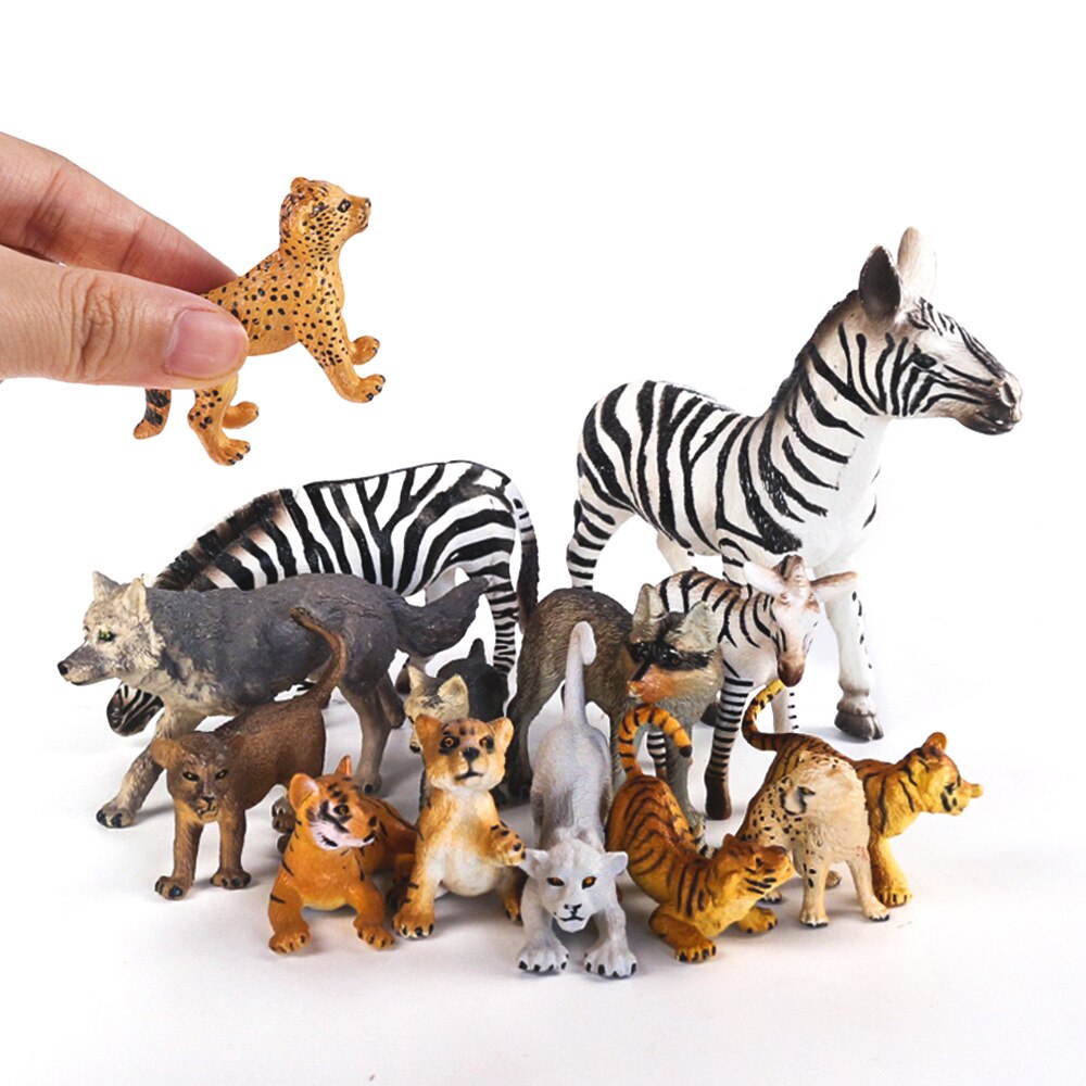 YUC Animal Toy Zoo Set Simulation Figurines Model Wild Lion Tiger Wolf Action Figure Farm Poultry Horse Cow Pig Educational