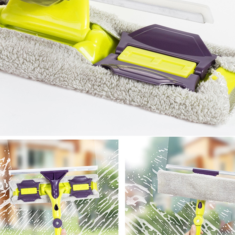 Rotating Head Glass Cleaning Mop Telescopic High-rise Windows Cleaner Silicone Scratch Strip Long Handle Fiber Window Scrubbe