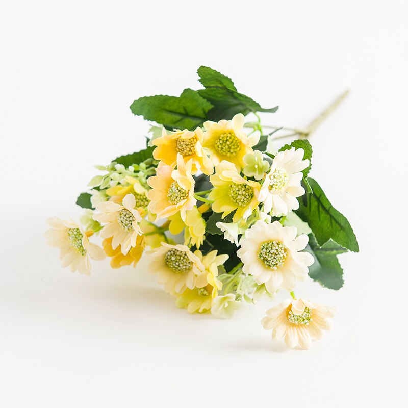 Flores artificiales de seda, jarrones de margaritas para decoración del hogar, accesorios de boda, liquidación decorativa, girasol de Navidad: YELLOW