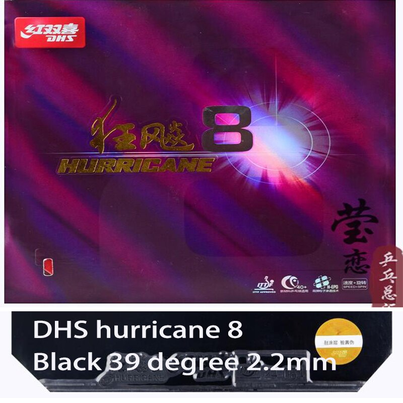 DHS-raqueta de tenis de mesa hurricane 8 Original, tenis de mesa con granos de goma para más de 40 raquetas, control deportivo y bucle de ping pong: black 39 sponge 22