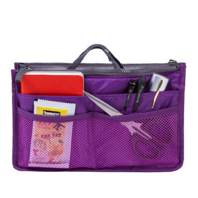 Ladies Organizer Bag Multi Functional Cosmetic Storage Handbag Bags Women Travel Makeup Insert Purse: Purple