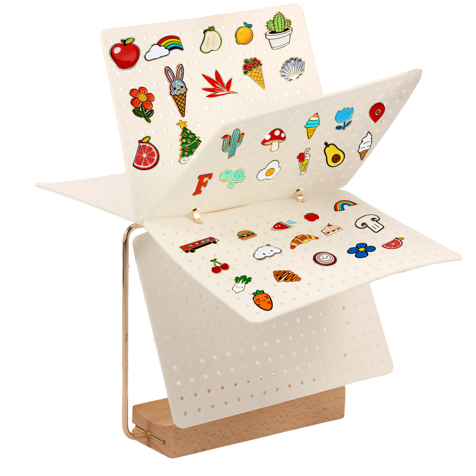 Pin Display Organizers Earring Hair Clip Flip-style Storage Holder Brooch Badge Collection Calendar Wooden Stand with 6 Pages