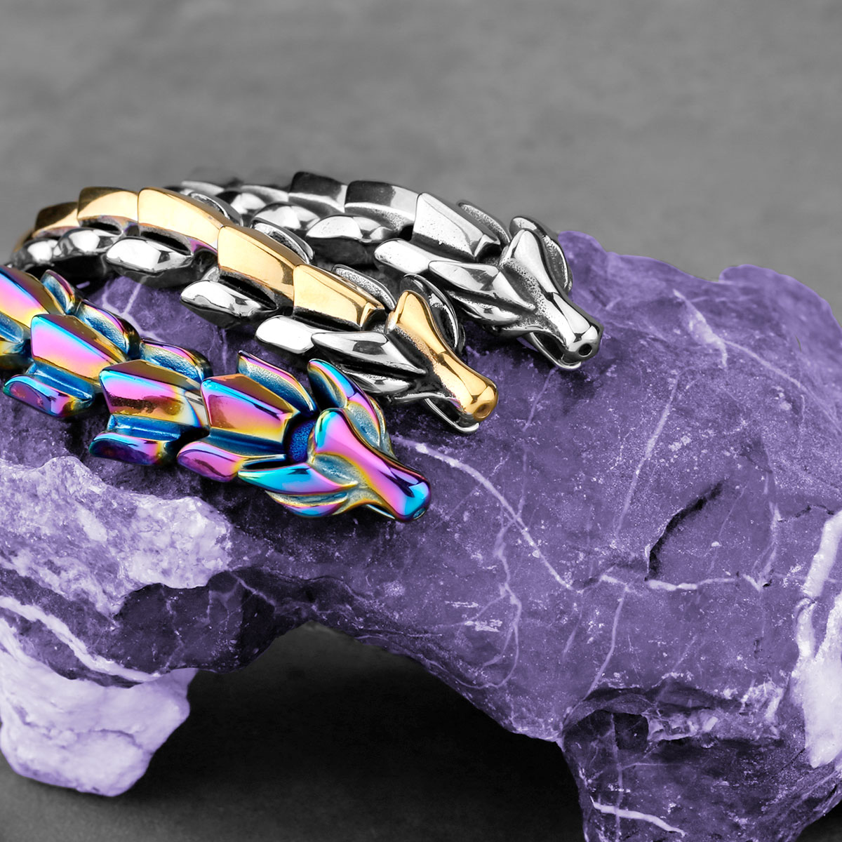 Bracelet Vikings nordique Ouroboros pour hommes, Punk Hip Hop, chaîne en os de Dragon en métal, motard, en acier inoxydable, bijoux