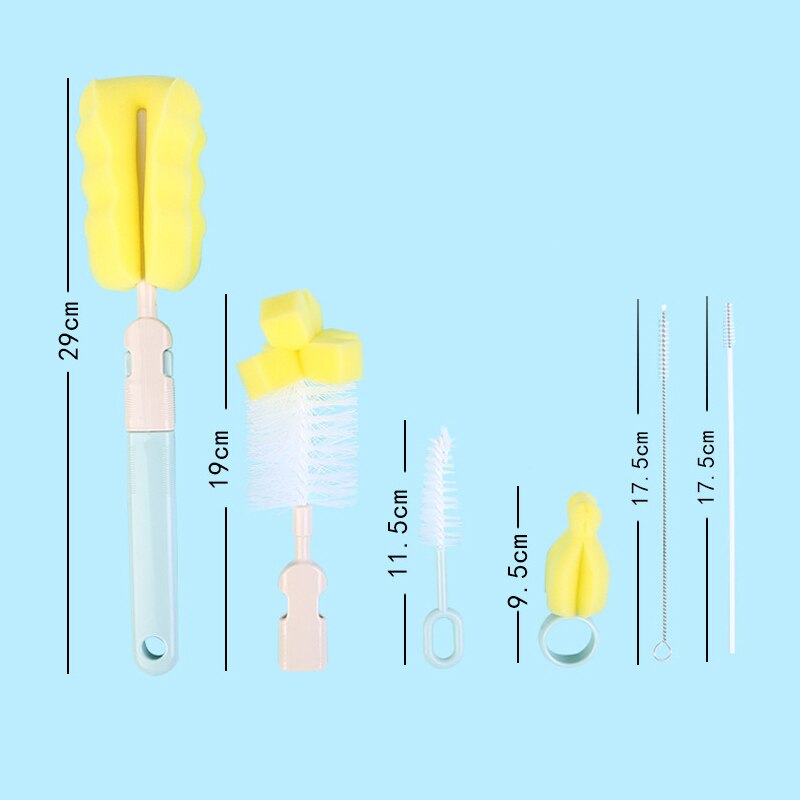 6- teiliges einstellen babyflaschenreiniger mit 360- grad-drehung, tragbar, aus Nylon und schwamm, reinigungszubehör für babyflaschen.