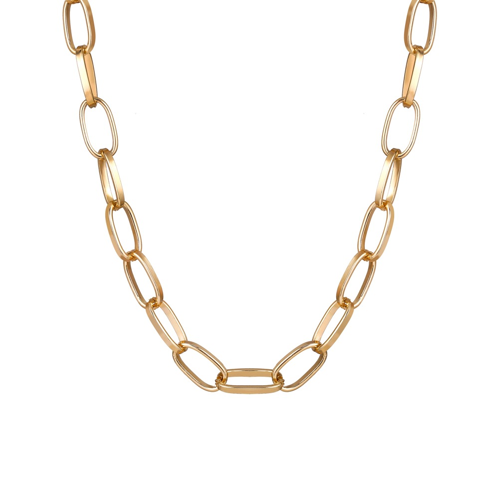 Collar de cadena de eslabones de acero inoxidable Punk Simple para mujer, tendencia callejera de Hip Hop, collar para hombre, de joyería: Color amarillo dorado claro