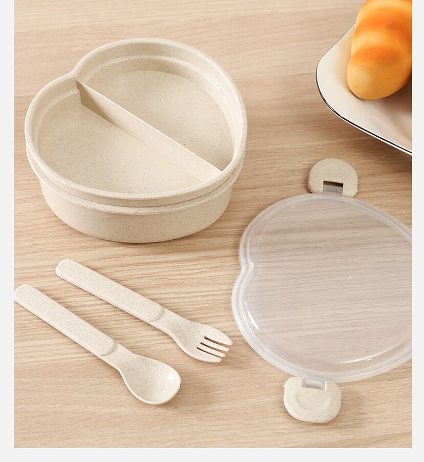 Heart-shaped Bento Box Double Child Lunch Box Student with Lid Canteen Simple Lunch Box Heated Food Container