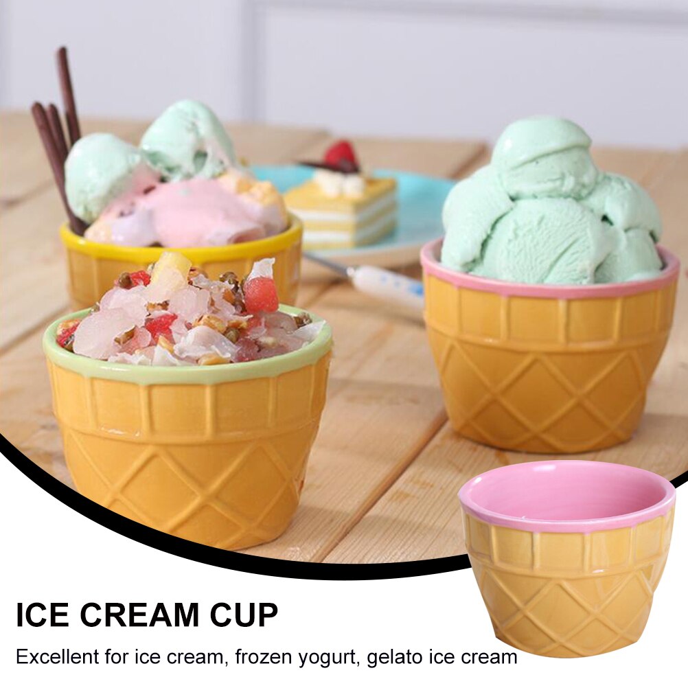 2pcs Ceramic Ice Cream Bowl Lovely Dessert Bowl Ice Cream Cups DIY Snack Bowl for Home and Hotel