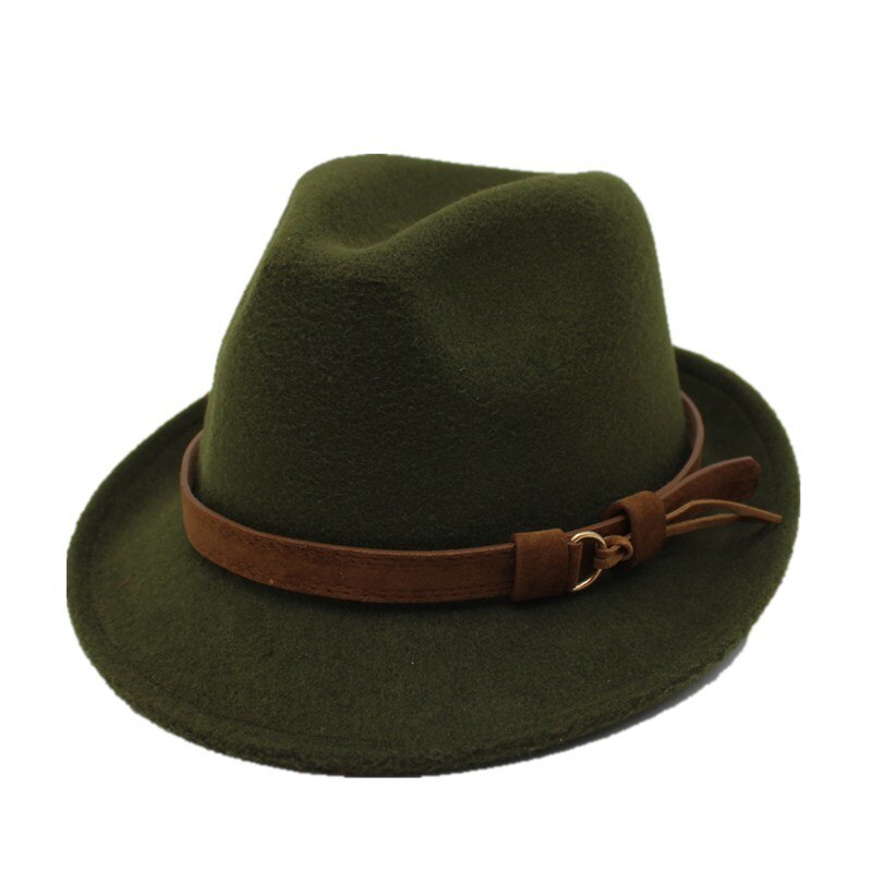 Ozyc ull kvinnor män fedora hatt för vinter höst lady gangster trilby filt homburg kyrka jazz hatt storlek 55-58cm: Armégrön