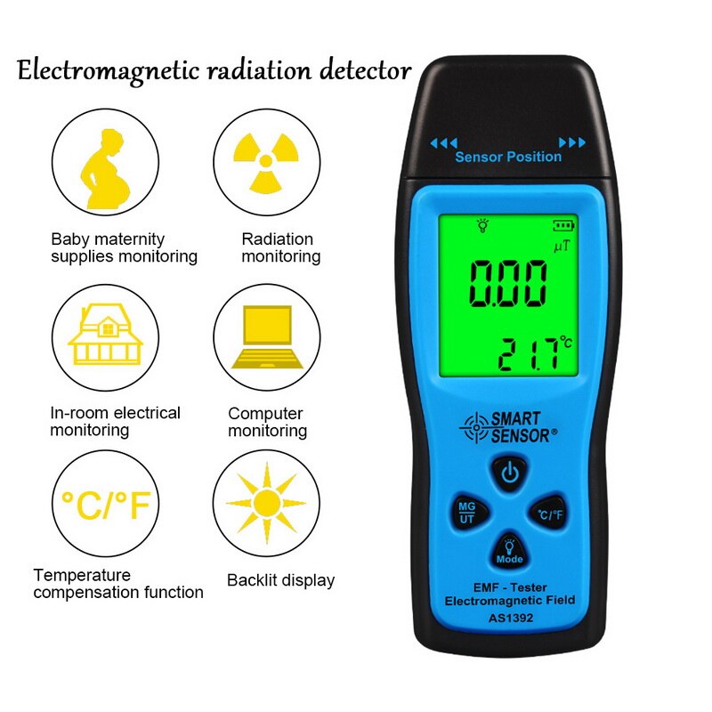 As1392 digital emf meter elektromagnetisk stråling detektor elektrisk magnetfelt tester husstand til pc telefon printer