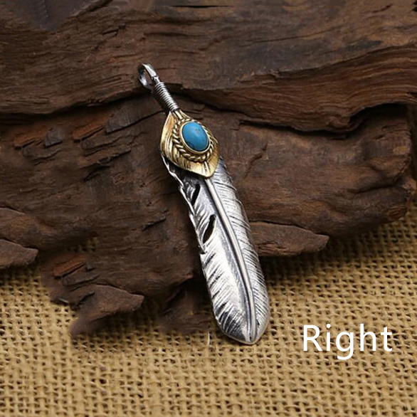 Goro‘s Takahashi 925 Sterling Silver Natural Stone Turquoise Feather Necklace Pendant for Men Women fine jewelry GP35: A right