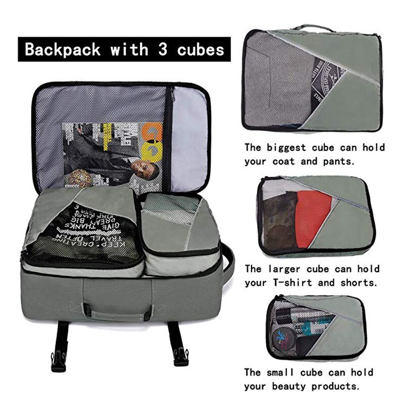 Reizen Overnachting Rugzak, 45L Faa Vlucht Goedgekeurd Weekender Bag Carry Op Rugzak Groene Rugzak Met 3 Cubes