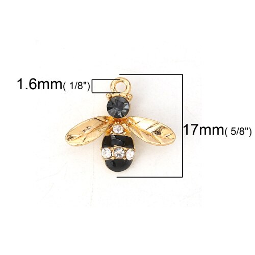 Doreenbeads charms bi dyr zink baseret legering klar rhinestone emalje vedhæng smykker til gør-det-selv smykker fremstilling 17mm x 15mm,10 stk.: 3