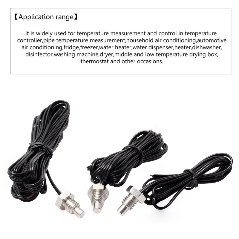 NTC 10K Thermistor Temperature Sensor M8 Thread Probe Cable 1m 2m Waterproof A9LB