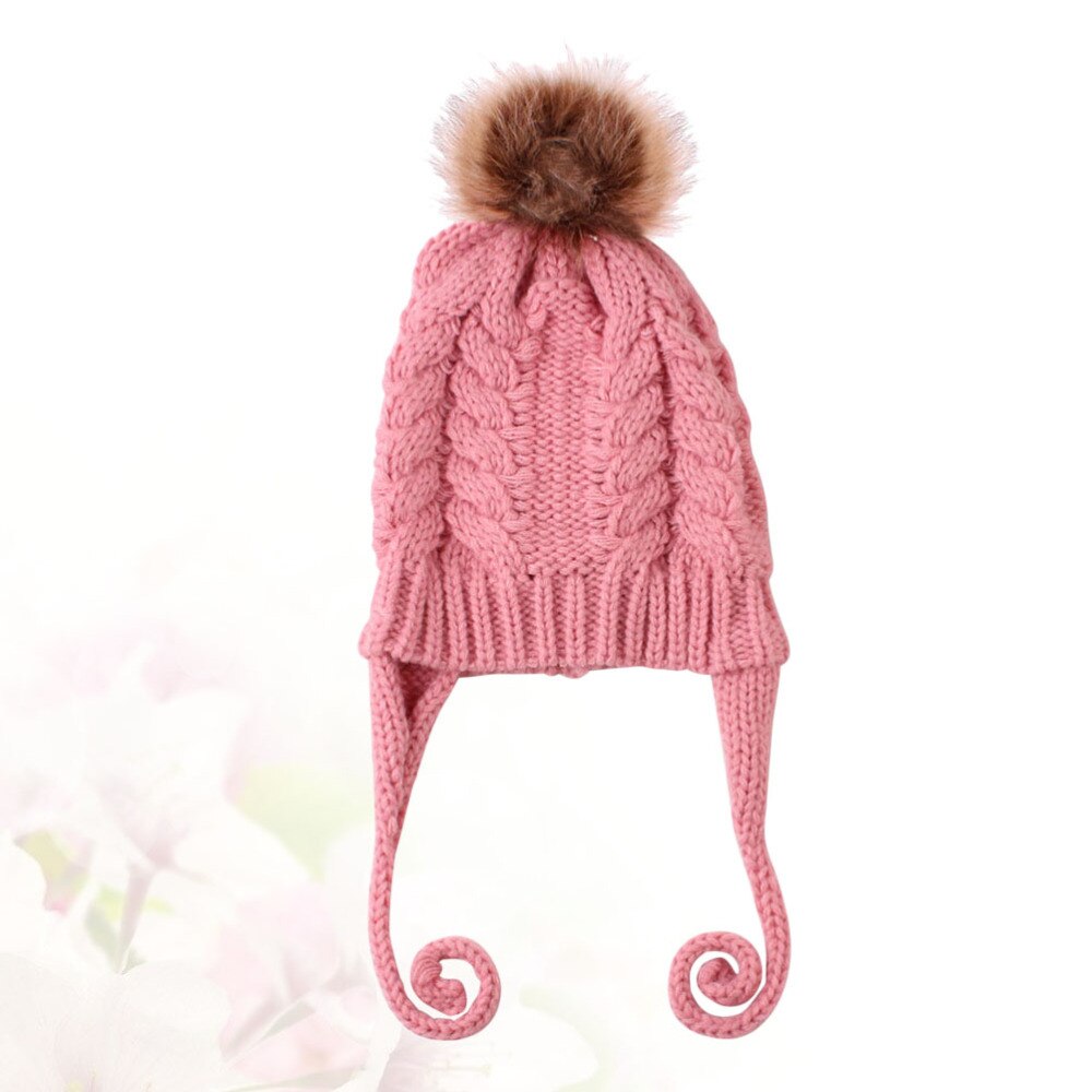 Gevlochten Gebreide Hoed Baby Haak Beanie Cap Winter Warme Muts Hoofdtooi (Zwart): Pink