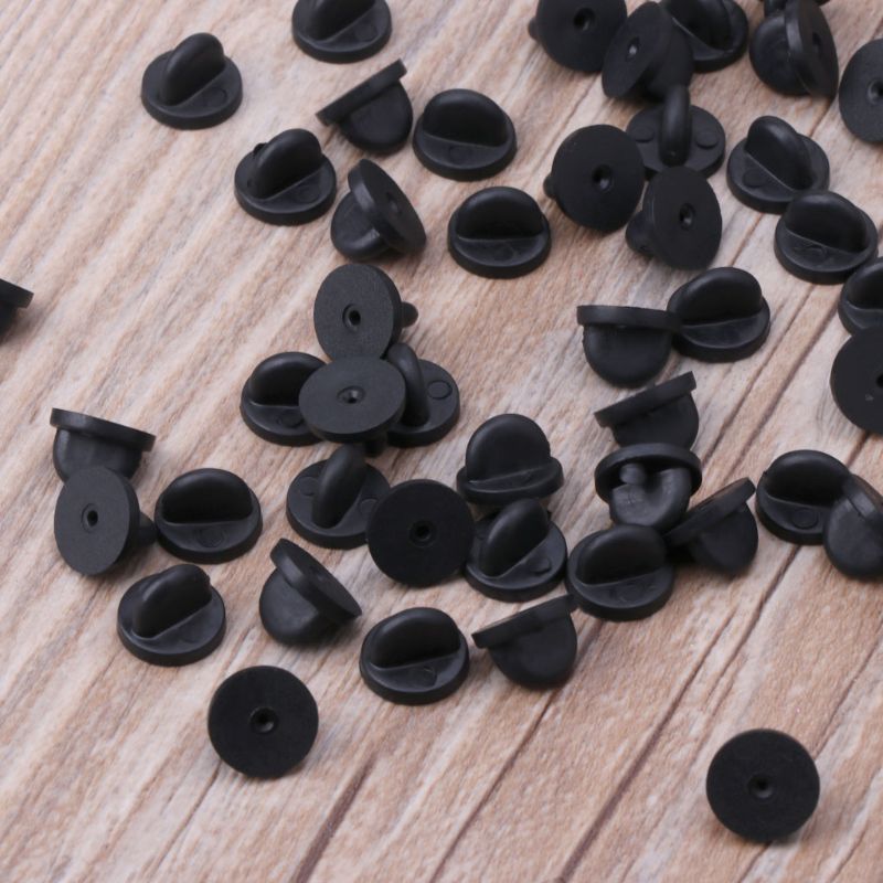 100Pcs Schwarz PVC Gummi Brosche Rücken Komfort Fit Krawatte Tack Revers Pin Brosche Sichern Halter Verschlüsse Schmuck Erkenntnisse