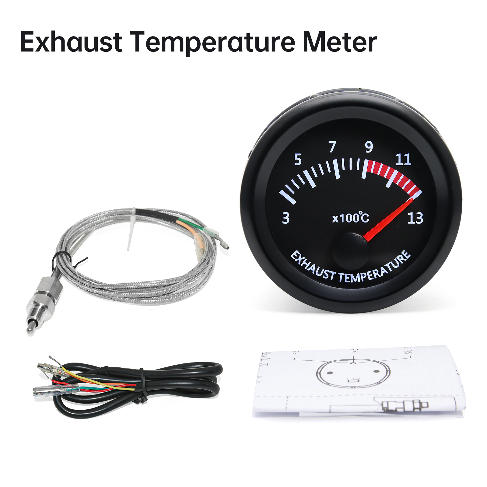 Universal 52mm 2 "Auto Auto Abgas Temperaturanzeige 300 ~ 1300 Celsius 12V Abgas Temperaturanzeige Ext Temp Meter EGT mit Sensor: Default Title