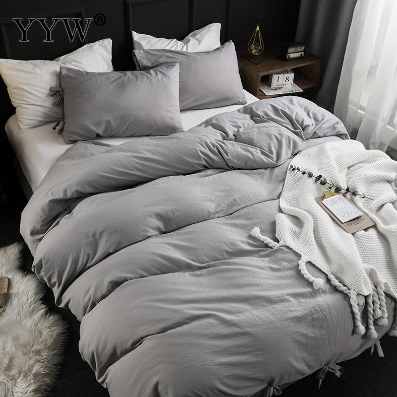 3pcs Beddengoed Set Beddengoed Dekbed Beddengoed Set Ropa De Cama Met Kwastje Grijs Wit Beddengoed Set 2 Mensen polyester Bed Set