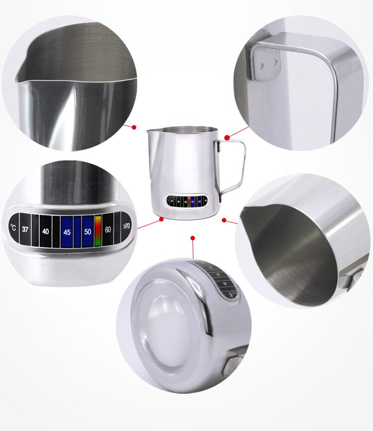 600ml Stainless Steel Milk Frothing Jug with Built-In Thermometer, Creamer Frothing Pitcher 20 Oz Espresso Coffee Latte Pots
