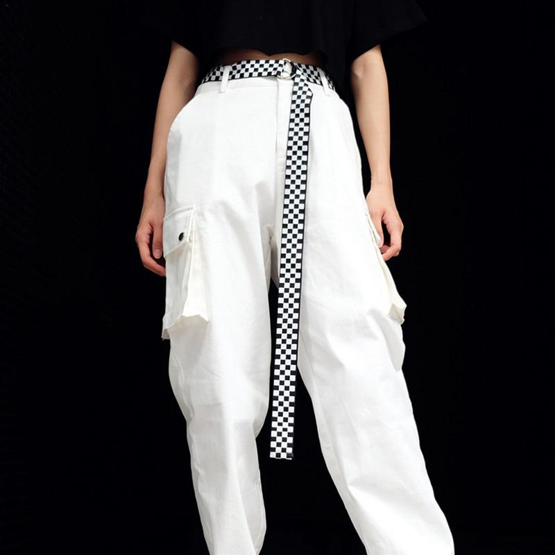 Ceinture à carreaux en toile blanche et noire | Pour femmes, à carreaux, à la , 135cm, ceinture décorative pour vêtements de rue assortie à tout
