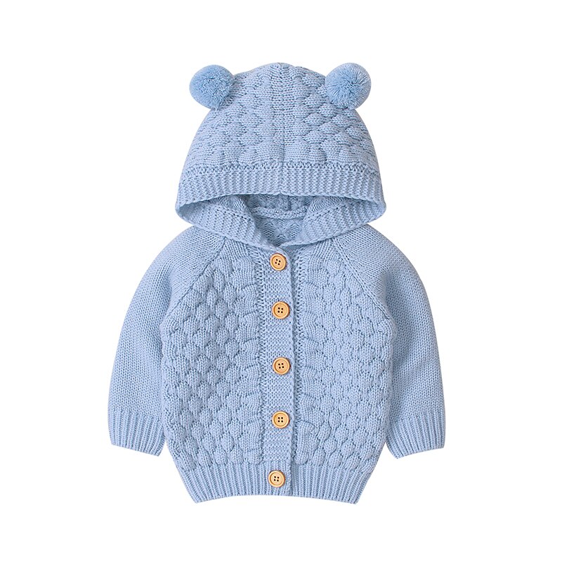 Spædbarn drenge langærmet sweater akryl piger sød solid frakke plysbold behageligt overtøj: Blå / 24m